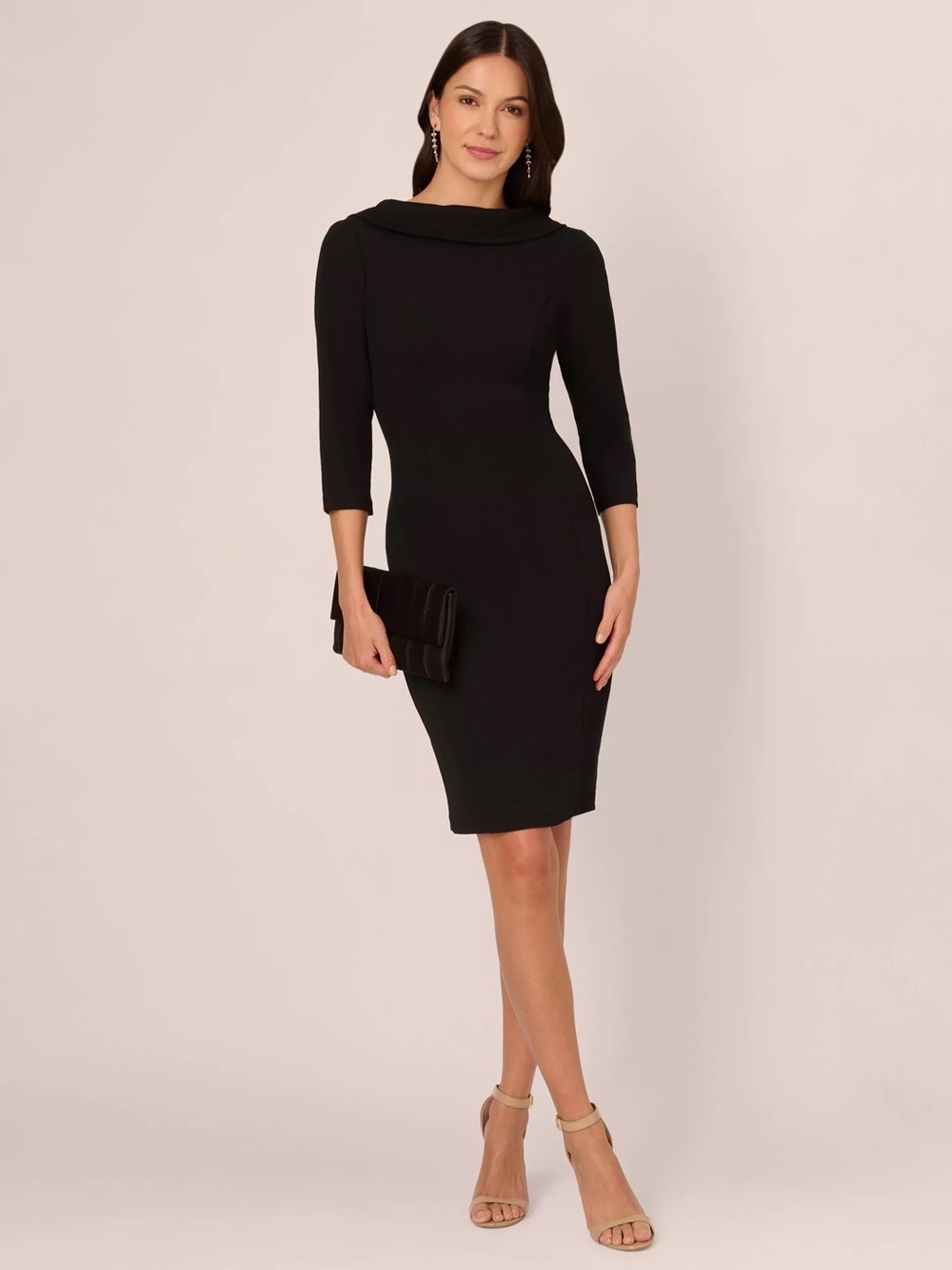 Adrianna Papell Black Bow Back Sheath Cocktail Dress Sleeve SZ 14 NWT Formal MOB